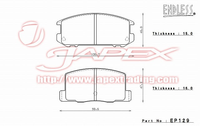 ENDLESS SSS Rear Brake Pads EP129 for MR2 SW20