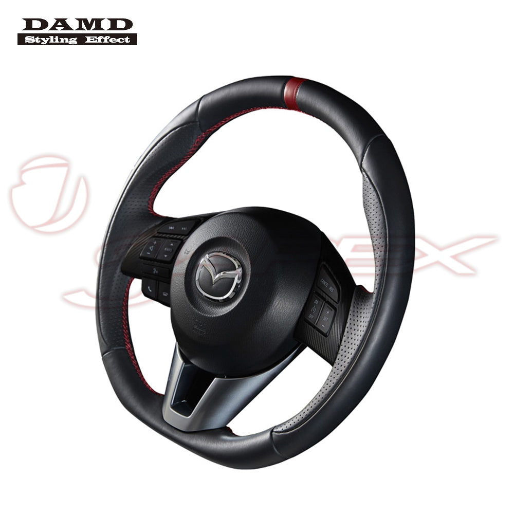 DAMD Sports Steering Wheel Napa Leather With Red Euro Stitch SS360-M for AXELA BM2FP / BM5AP / BMLFP