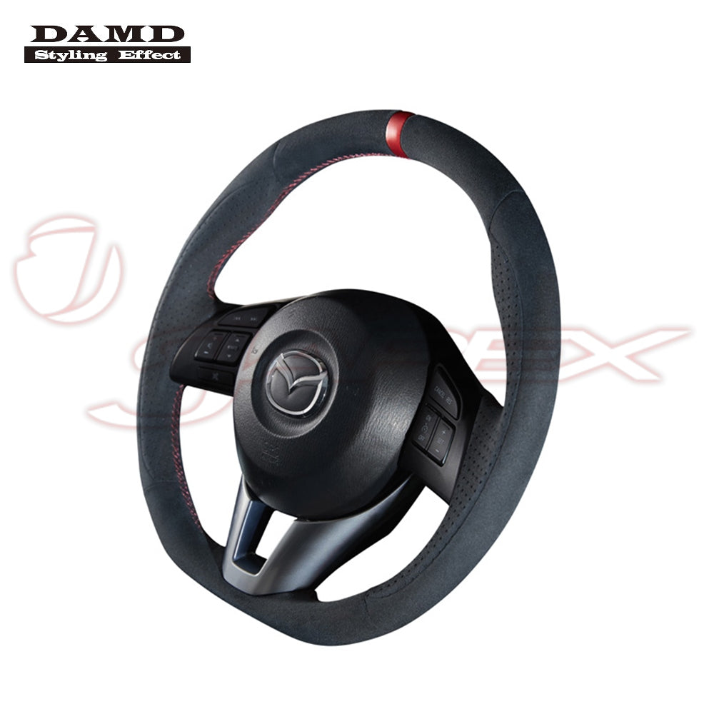 DAMD Sports Steering Wheel Ultra Suede With Red Euro Stitch SS360-M for AXELA BM2FP / BM5AP / BMLFP