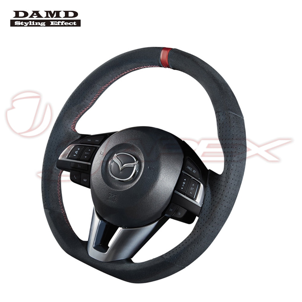 DAMD Sports Steering Wheel Ultra Suede With Red Euro Stitch SS365-M for ATENZA WAGON GJ2AW / GJ2FW / GJ5FW / GJEFW